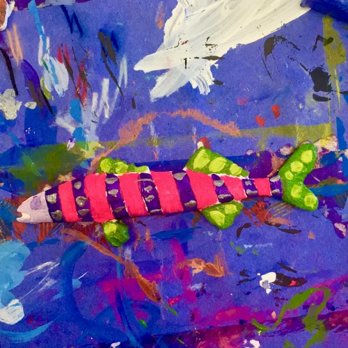 Painted fish cast with PermaStone make a fun addition to 3D Under the Sea art.